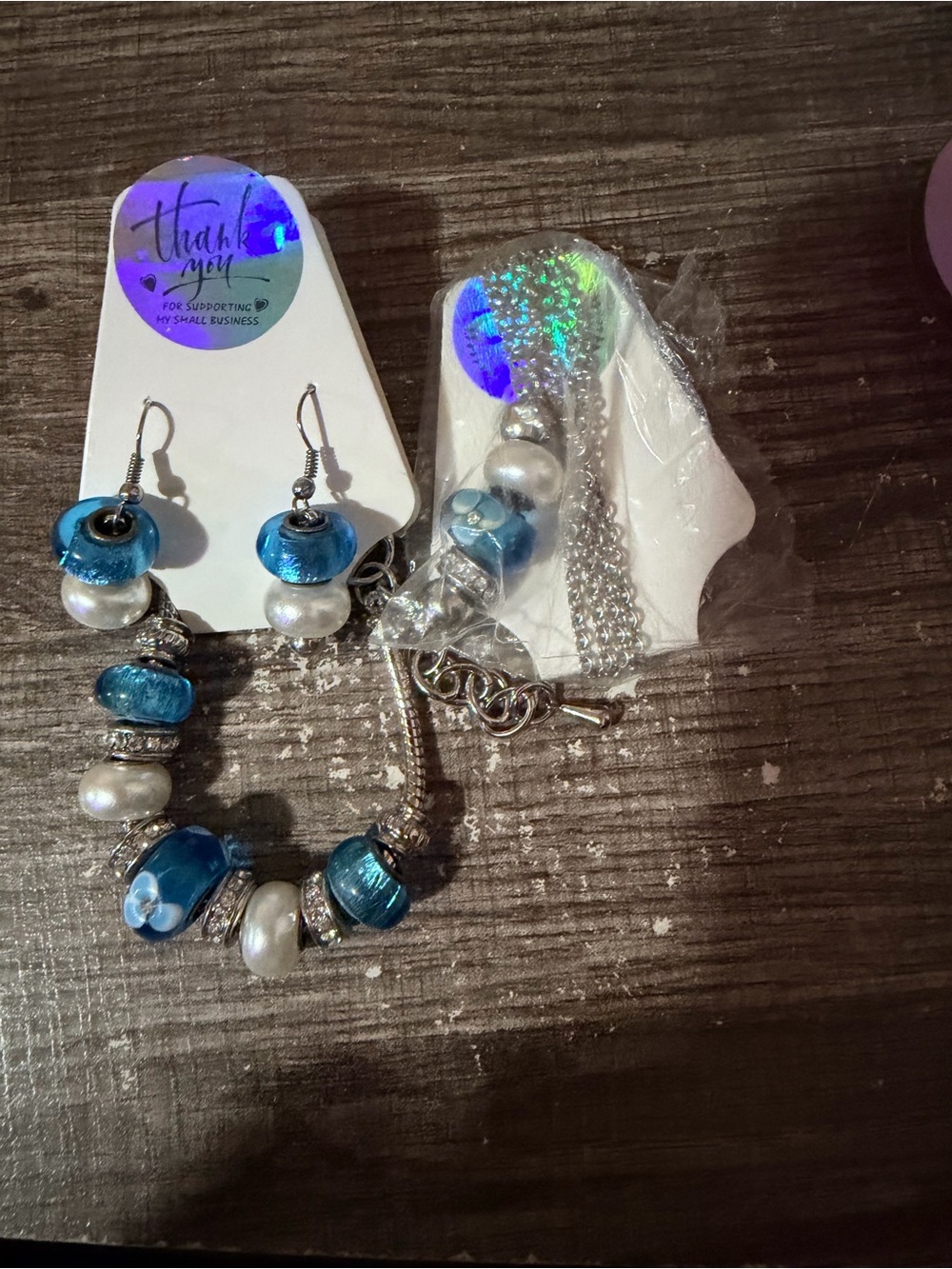 Blue Beaded Charm Bracelet & Earrings Set - Women Jewelry